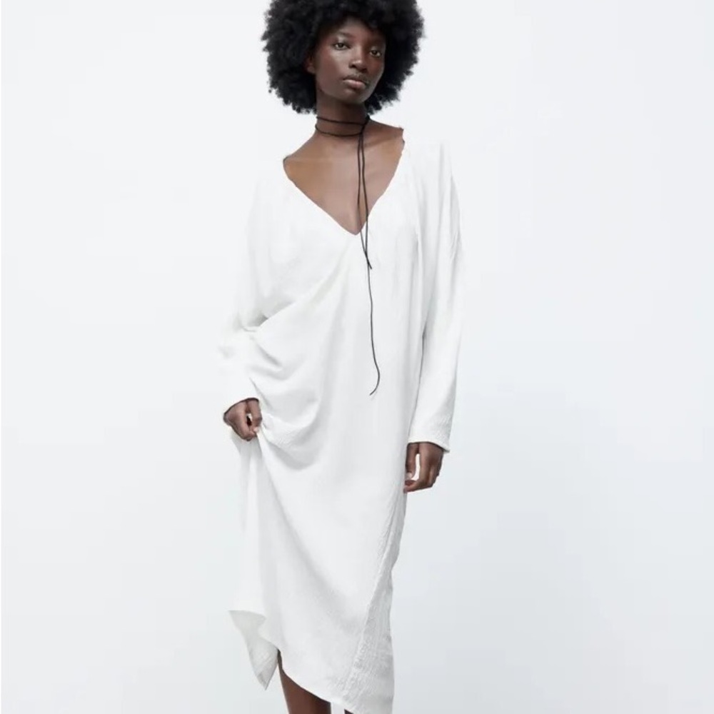 NWT ZARA WHITE LONG RUCHED DRESS